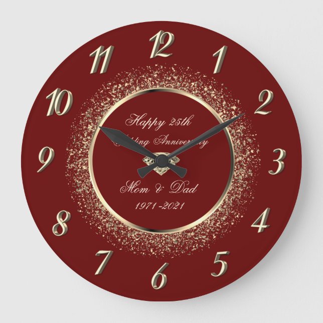 Chic Confetti Red 50 Wedding Anniversary Large Clock (Front)