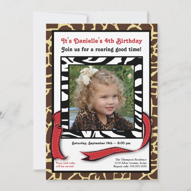 Chic Contemporary Animal Print Photo Birthday Invitation (Front)