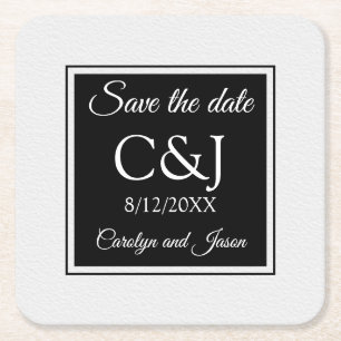 Chic Contemporary Monogrammed Save the Date Square Paper Coaster