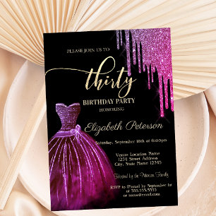 Chic Cool Dress Glitter Drips 30th Birthday Invitation