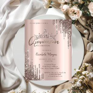 Chic Cool Glitter Crown Drop Quinceañera Invitation