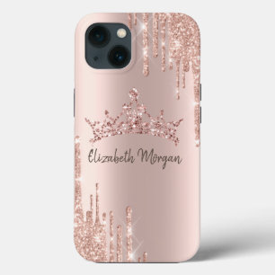 Chic Cool Glitter Crown Drop Rose Gold iPhone 13 Case