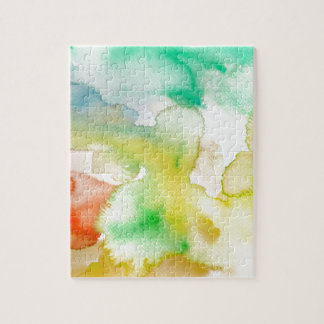 Chic Cool Teal Blue Red Yellow Abstract Watercolor Jigsaw Puzzle