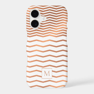 Chic Copper and Rose Gold Foil Chevron Monogram