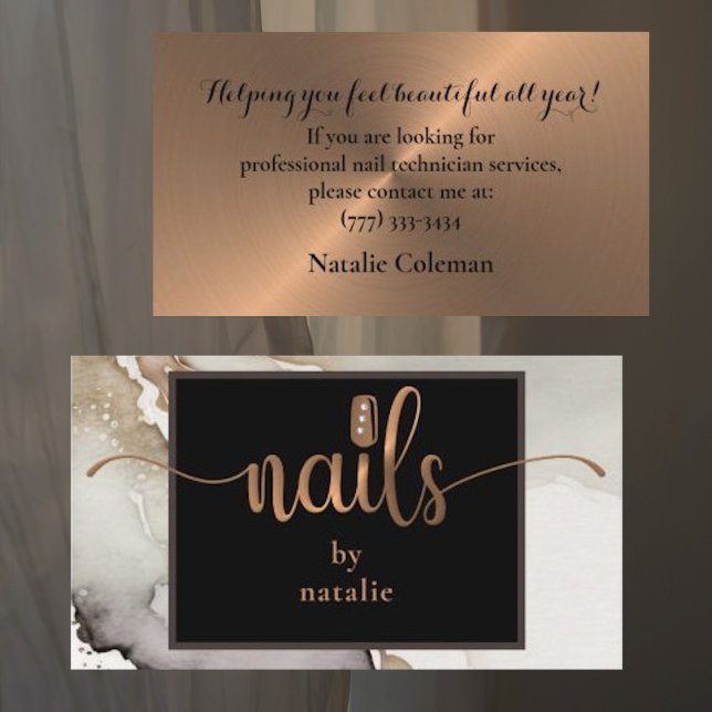 Chic Copper & Black Nail Technician Business Card (Creator Uploaded)