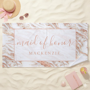 Chic Copper Marble Rose Gold Maid of Honour Beach Towel
