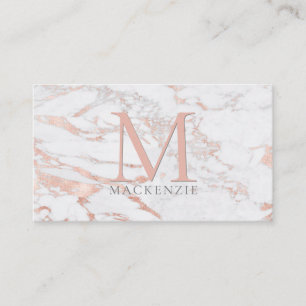 Chic Copper Rose Gold Foil Marble Monogram Business Card