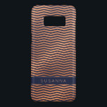 Chic Copper Rose Gold Foil Navy Blue Chevron Case-Mate Samsung Galaxy S8 Case<br><div class="desc">Chic Copper Rose Gold Foil Navy Blue Chevron phone case with elegant dark navy blue background and copper foil chevron, with space for your name or other custom text. Easy to customise with text, fonts, and colours. Created by Zazzle pro designer BK Thompson © exclusively for Cedar and String; please...</div>