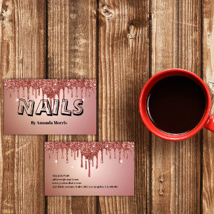 Chic Copper Rose Gold Glitter Nails Professional Business Card