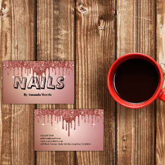 Chic Copper Rose Gold Glitter Nails  Professional Business Card