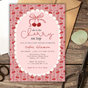 Chic Coquette Bow Cherry On Top Girl Baby Shower Invitation