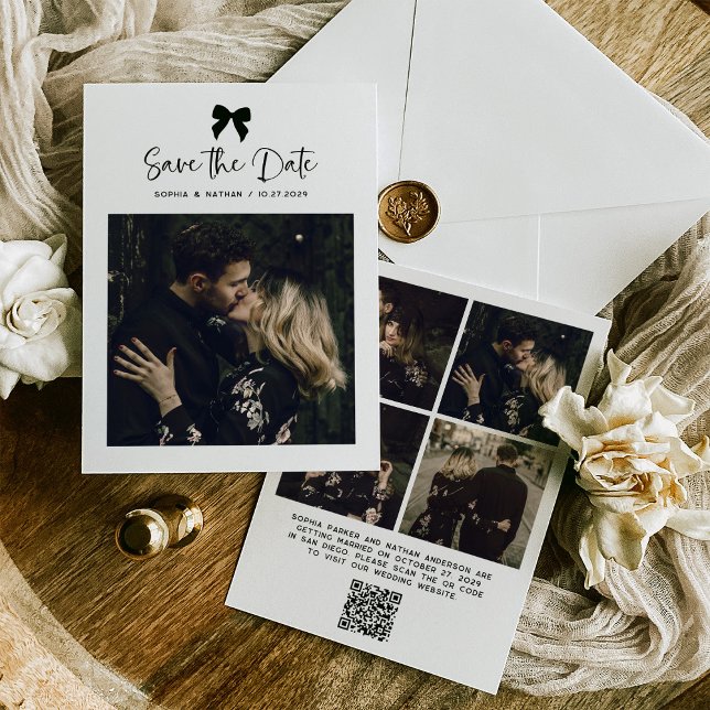 Chic Coquette Bow Multi Photo Grid  | Wedding Save The Date (Creator Uploaded)