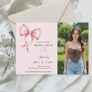 Chic Coquette Bow Photo Birthday Party Invitation