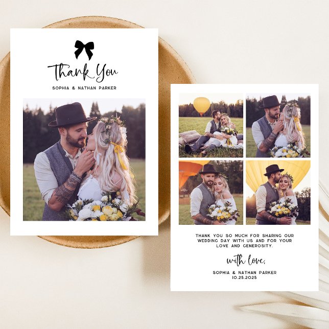 Chic Coquette Bow with Photo | Wedding Thank You Card (Creator Uploaded)
