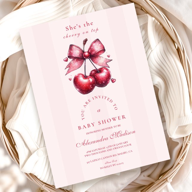 Chic Coquette Cherry on Top Baby Shower Invitation (Creator Uploaded)