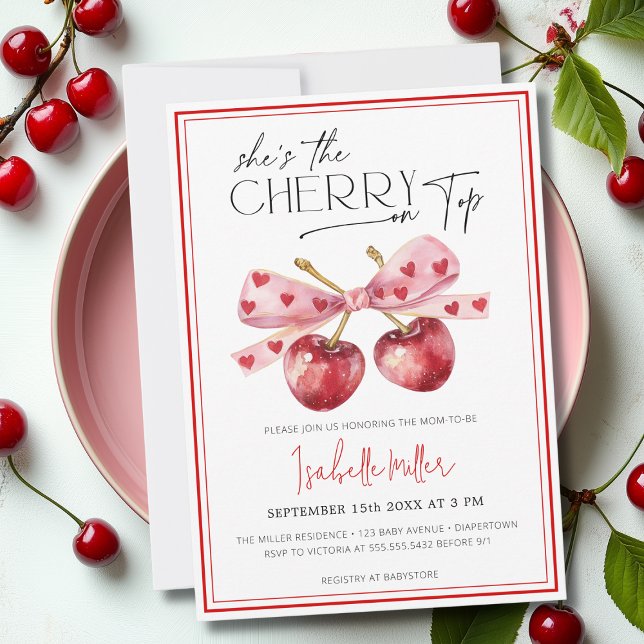 Chic Coquette Cherry on Top Baby Shower Invitation (Creator Uploaded)