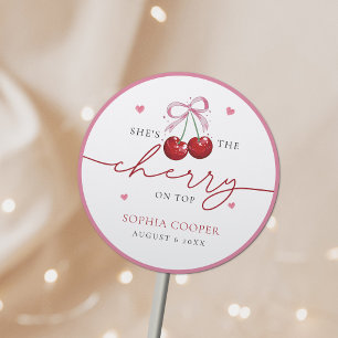 Chic Coquette Cherry on Top Bridal Shower Classic Round Sticker