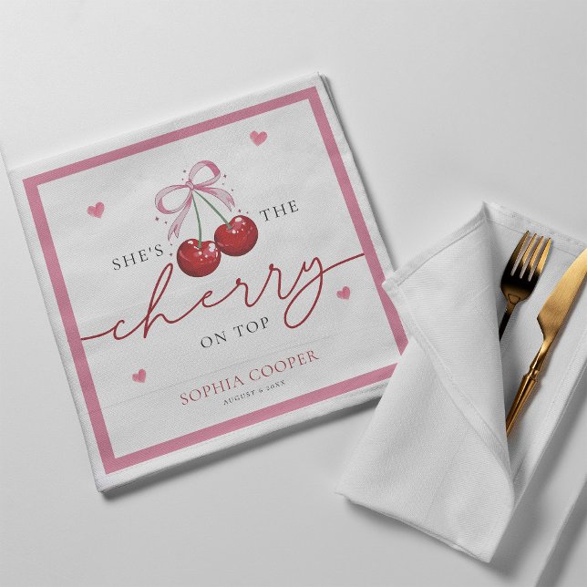 Chic Coquette Cherry on Top Bridal Shower Napkin (Creator Uploaded)