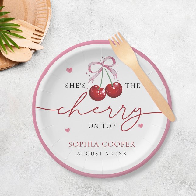 Chic Coquette Cherry on Top Bridal Shower Paper Plate (Creator Uploaded)