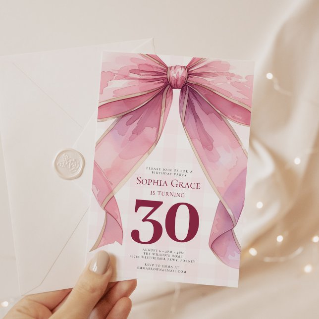 Chic Coquette Pink Bow 30th Birthday Invitation (Creator Uploaded)