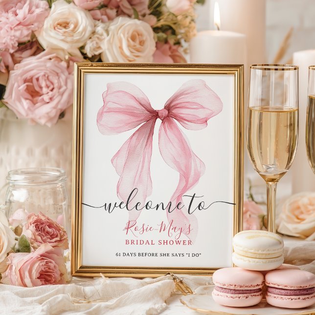 Chic Coquette Pink Bow Bridal Shower Welcome Poster (Chic Coquette Pink Bow Bridal Shower Welcome Poster)