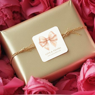 Chic Coquette Pink Watercolor Bow Branding TMF26 Square Sticker