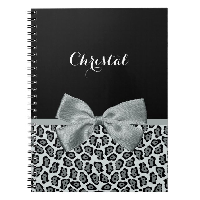 Chic Coral and Black Jaguar Print Light Red Bow Notebook (Front)