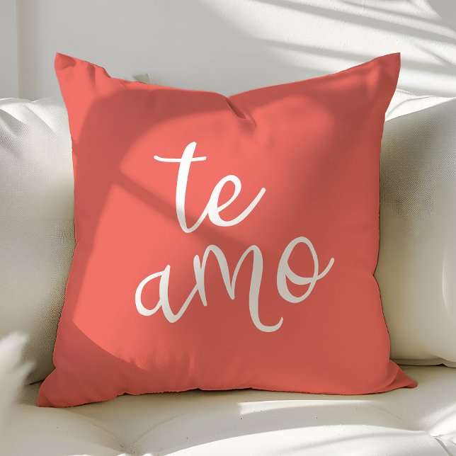 Chic Coral and White Spanish I Love You Te Amo Cushion (Creator Uploaded)