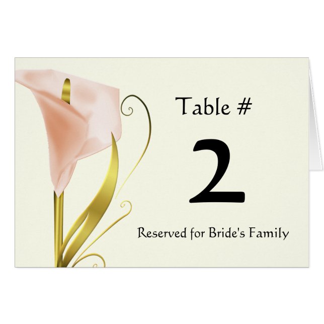 Chic Coral Calla Lily Table Number (Front Horizontal)