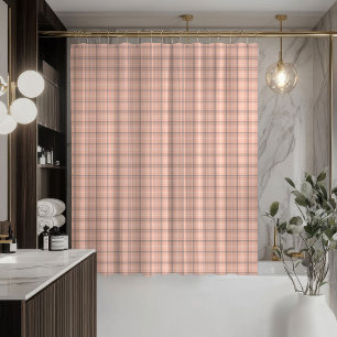 Chic Coral Grey Tartan Curtain Elegant Bath Decor