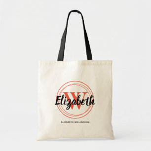 Chic Coral Monogram Initial Script Name Tote Bag
