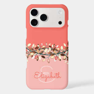 Chic Coral Ombre Add A Name Monogram Leaves