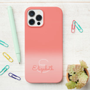 Chic Coral Ombre Name Initial Letter Monogram  iPhone 12 Pro Max Case