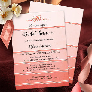 Chic Coral Pink Striped Tone on Tone Bridal Shower Invitation