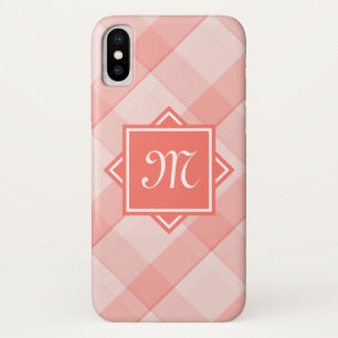 Chic Coral Plaid With Modern Diagonal Monogram Case-Mate iPhone Case