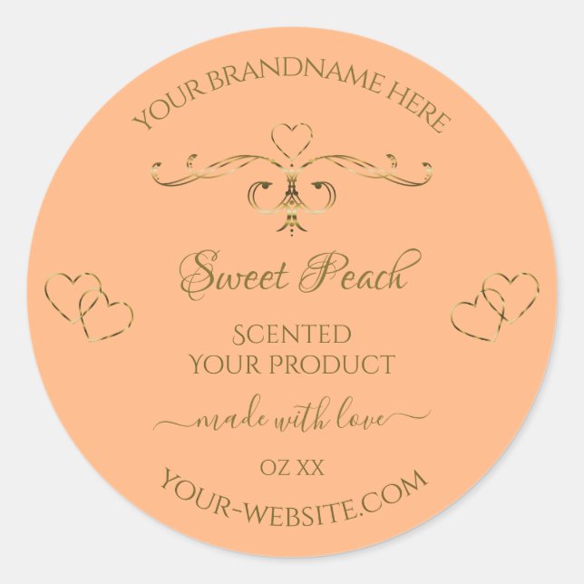 Chic Coral Rose Product Labels Gold Ornate Hearts (Front)