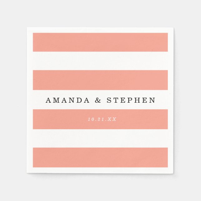 Chic Coral Stripes Wedding Napkin (Front)