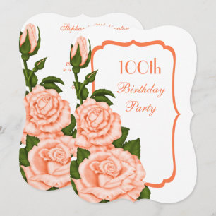 Chic Corner Coral Roses 100th Birthday Invitation