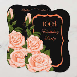 Chic Corner Coral Roses 100th Birthday Invitation