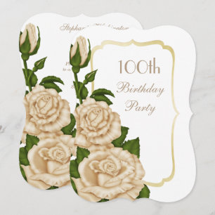 Chic Corner Ivory Roses 100th Birthday Invitation