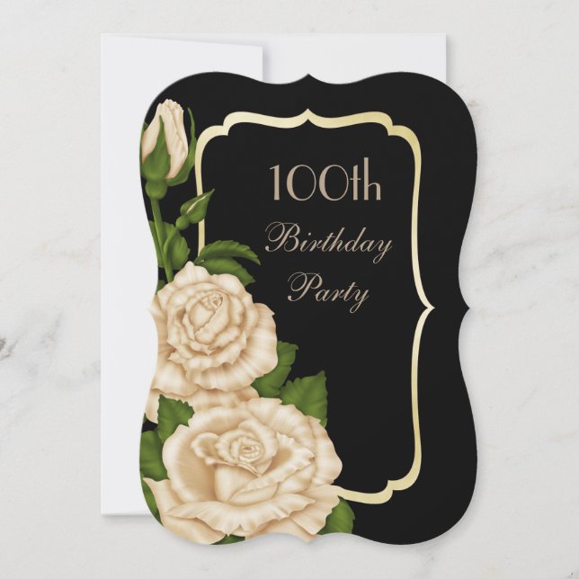 Chic Corner Ivory Roses 100th Birthday Invitation (Front)