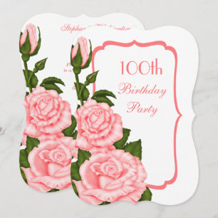 Chic Corner Red Roses 100th Birthday Invitation