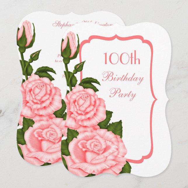 Chic Corner Red Roses 100th Birthday Invitation (Front/Back)