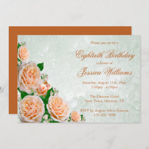 Chic Corner Roses Flower Bouquet Woman's Birthday Invitation
