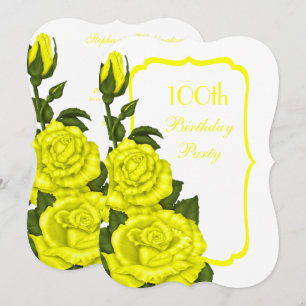 Chic Corner Yellow Roses 100th Birthday Invitation