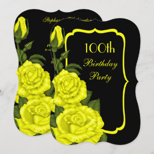 Chic Corner Yellow Roses 100th Birthday Invitation