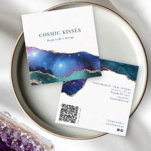 Chic Cosmic Stars Galaxy Business QR Code Social  Square Business Card