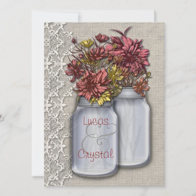 Chic Country Charm Mason Jar Wedding Invitation (Front)