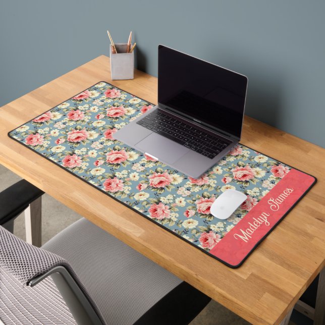 Chic Country Garden Floral Pattern Personalized Desk Mat (Office 2)