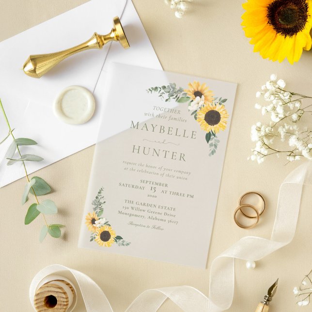 Chic Country Watercolor Floral Sunflowers Wedding Vellum Invitations (Chic Country Watercolor Floral Sunflowers Wedding Vellum Invitations)
